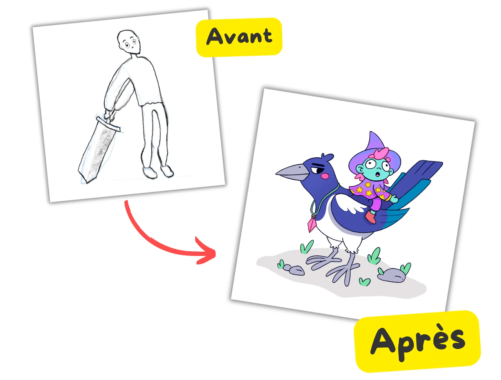 Un dessin d'élève avant et après la formation